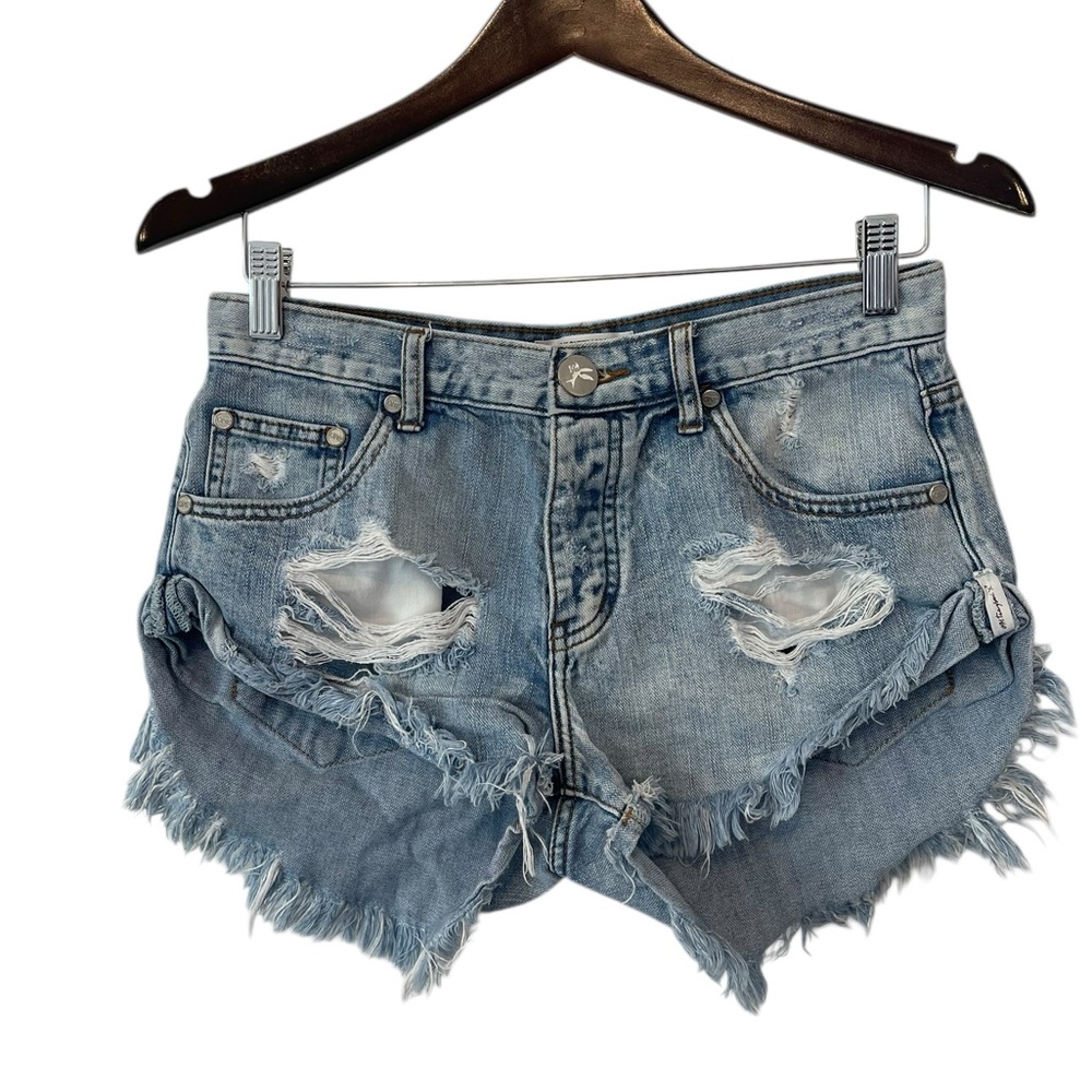 Women’s one teaspoon bandits denim shorts high rise‎ distressed twisted cuff 26